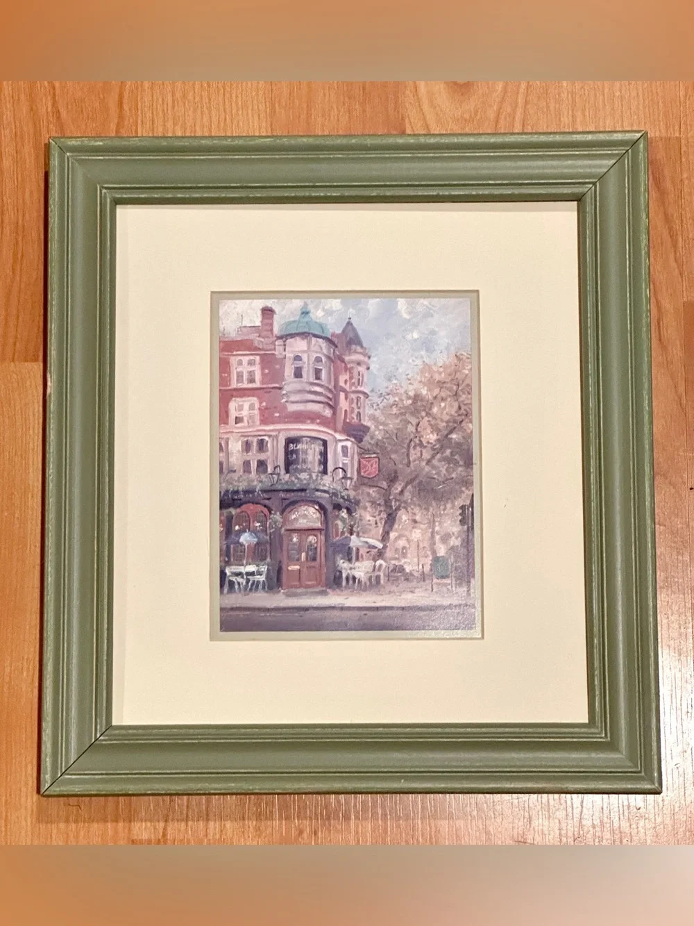 Thomas Kinkade Bloomsbury Cafe Framed Art Print w/ COA Sage Green Frame 12x12